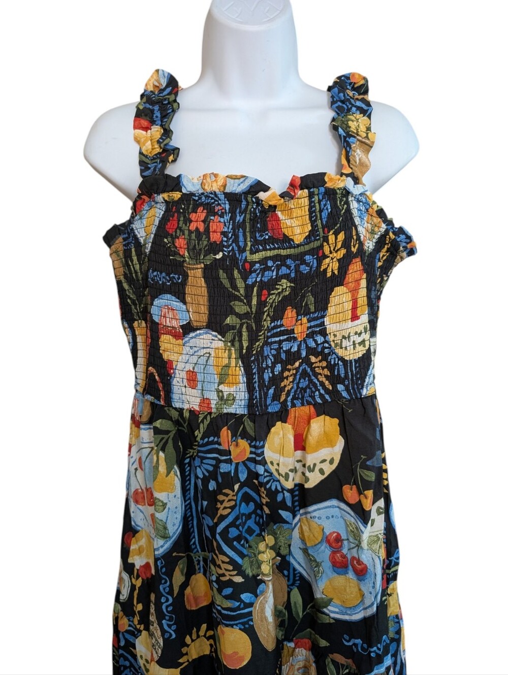 Blu Pepper Black Fruit-Print Tiered Midi Dress...Size Large - Picture 6 of 10